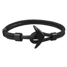 Load image into Gallery viewer, Fashion Black Anchor Bracelets Men Charm 550 Survival Rope Chain Paracord Bracelet Male Wrap Metal Sport Hooks