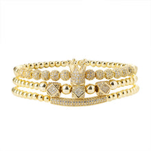 Load image into Gallery viewer, Woogge Hot Sale 3pcs/set Classical Handmade Beaded Braiding Bracelet Pave CZ Zircon Gold Crown Hip Hop Unisex Couple Gift