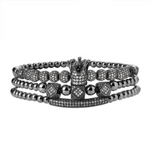Load image into Gallery viewer, Woogge Hot Sale 3pcs/set Classical Handmade Beaded Braiding Bracelet Pave CZ Zircon Gold Crown Hip Hop Unisex Couple Gift
