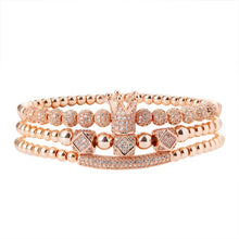 Load image into Gallery viewer, Woogge Hot Sale 3pcs/set Classical Handmade Beaded Braiding Bracelet Pave CZ Zircon Gold Crown Hip Hop Unisex Couple Gift
