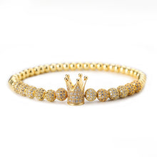Load image into Gallery viewer, Woogge Hot Sale 3pcs/set Classical Handmade Beaded Braiding Bracelet Pave CZ Zircon Gold Crown Hip Hop Unisex Couple Gift
