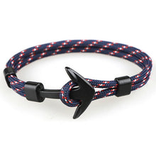 Load image into Gallery viewer, Fashion Black Anchor Bracelets Men Charm 550 Survival Rope Chain Paracord Bracelet Male Wrap Metal Sport Hooks
