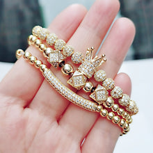 Load image into Gallery viewer, Woogge Hot Sale 3pcs/set Classical Handmade Beaded Braiding Bracelet Pave CZ Zircon Gold Crown Hip Hop Unisex Couple Gift
