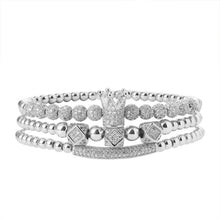 Load image into Gallery viewer, Woogge Hot Sale 3pcs/set Classical Handmade Beaded Braiding Bracelet Pave CZ Zircon Gold Crown Hip Hop Unisex Couple Gift
