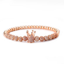 Load image into Gallery viewer, Woogge Hot Sale 3pcs/set Classical Handmade Beaded Braiding Bracelet Pave CZ Zircon Gold Crown Hip Hop Unisex Couple Gift
