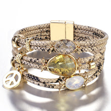 Load image into Gallery viewer, Amorcome Charm Snake Skin Genuine Leather Bracelets for Women 2020 Trendy Crystal Wide Multilayer Wrap Bracelet Female Jewelry

