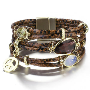 Amorcome Charm Snake Skin Genuine Leather Bracelets for Women 2020 Trendy Crystal Wide Multilayer Wrap Bracelet Female Jewelry